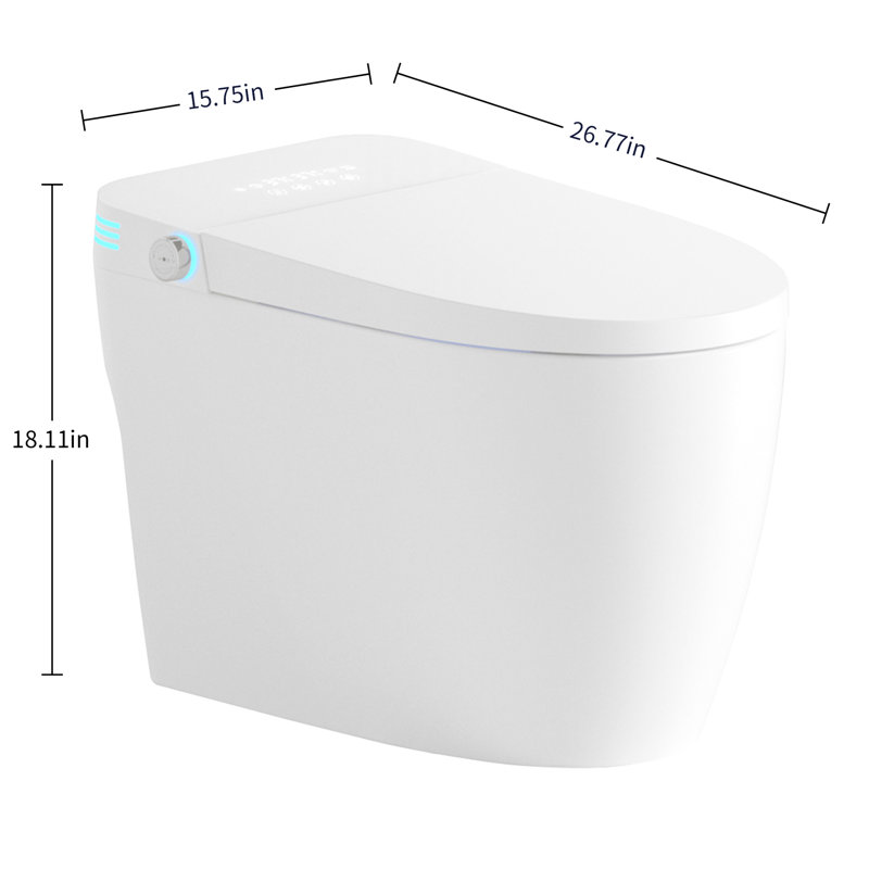 Toilette Smart Bidet avec système de chasse automatique, siège chauffant pour une utilisation confortable, lavage à l'eau tiède et réglages de séchage secs, plusieurs modes tels que le lavage à bulles féminin, affichage numérique dynamique nuit douce,