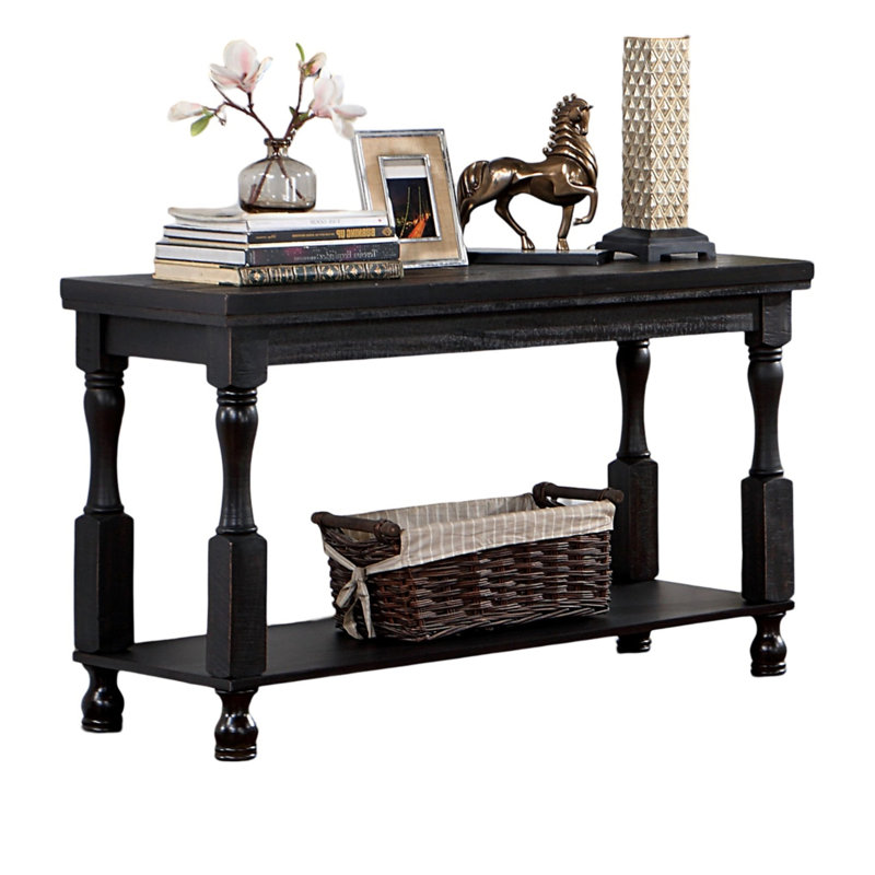 Rectangular Rustic Table, Antique Black With Solid Wood Plank Style Top And Open Bottom Transitional Table For Living Space,