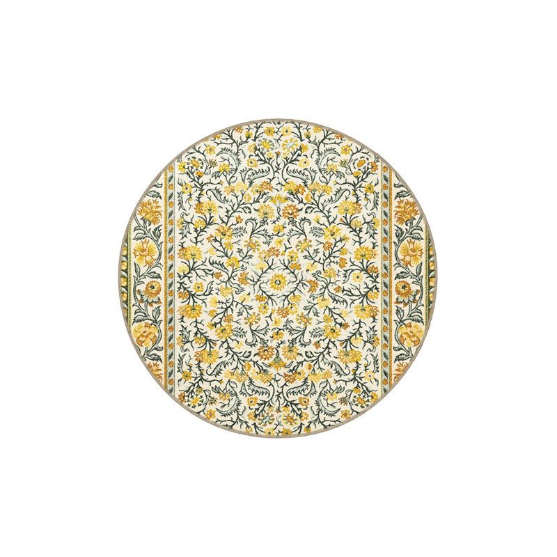 Yellow Green Themed Flower And Rose Patterned Creative Modern Decorative Carpet, Rectangle 4'8" x 6'7"