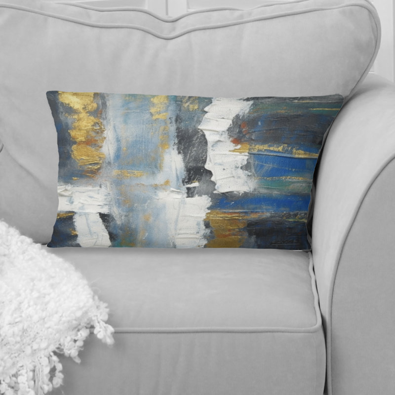 Coussin décoratif imprimé éthéré royal bleu et or I - Peinture abstraite