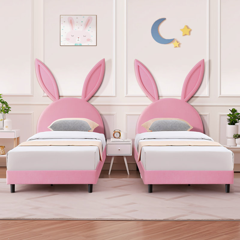 Cimahi 2 Pieces Upholstered Platform Bed With Headboard, Pink