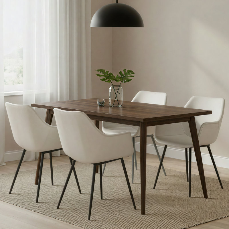 Chaise de salle à manger en cuir avec pieds d'appoint en fer thermolaqué Haglund, Simple, Crème