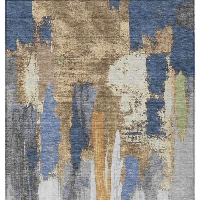 Tapis intérieur lavable abstrait bleu marine et doré 9 pi x 12 pi
