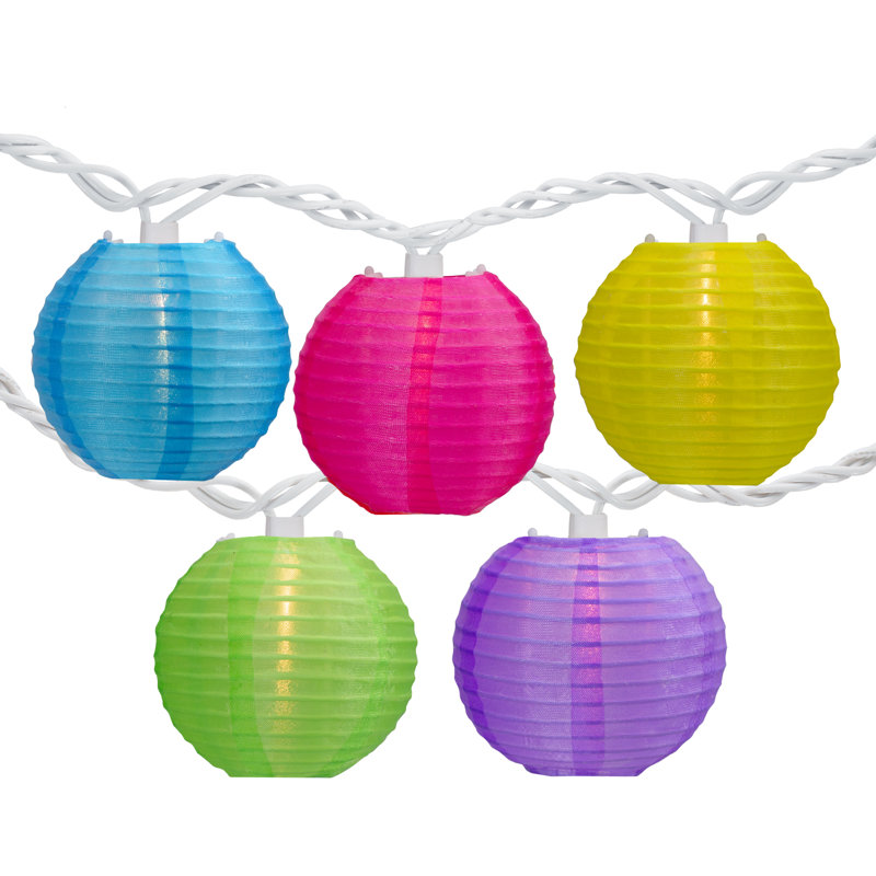 10-Count Multi-Colour Summer Paper Lantern Lights  Clear Bulbs