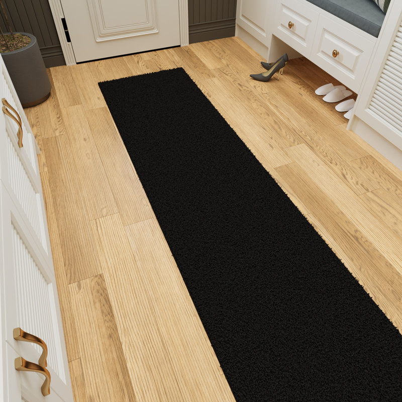 Cozy Plush Non-Slip Rubberback Extra Long Hallway Rug for Bedroom, Living Room, Bathroom, Black, Runner 2' x 18', Black
