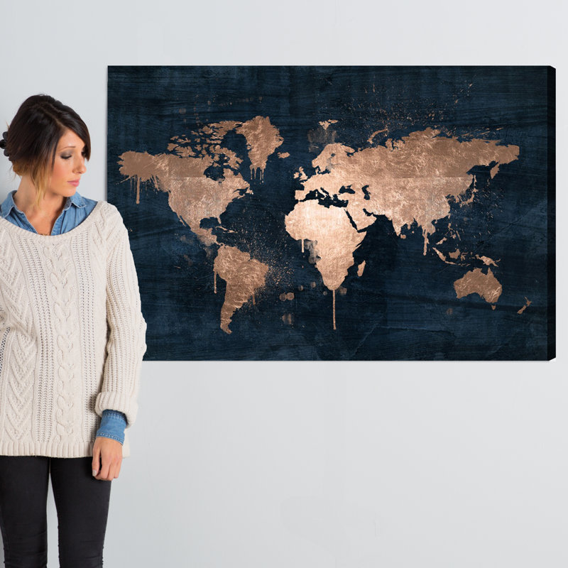 «Mapamundi Copper», impression sur toile tendue, H 30 po x l 45 po x 1,5 po, Toile tendue