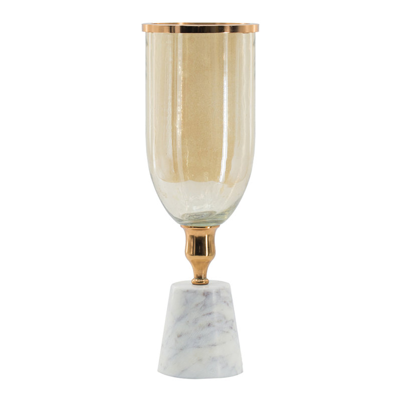 Vase décoratif Kylie avec base en marbre blanc, aluminium, verre doré 16 pouces, H 15,7 po x l 4,9 po x P 4,9 po