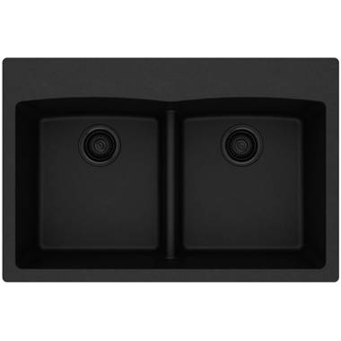 Dual Mount Granite Composite 33 in. L x 22 in. L x 9.5 in. 0-5 Faucet Holes Double Equal Bowl Kitchen Sink in Black