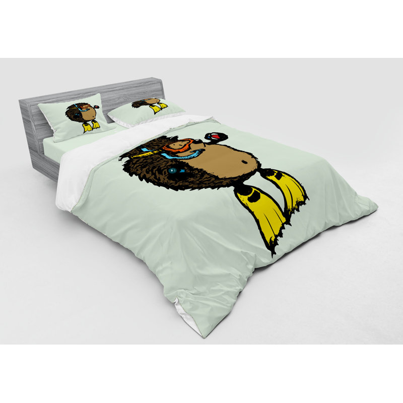 Ensemble de housse de couette à thème amusant sea plongeur, Housse de couette grand + 3 pièces supplémentair