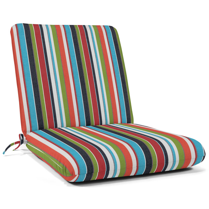 Casual Cushion Outdoor Club Chair Cushion, Striped Sunbrella Fade-Resistant for Patio Club Chairs & Deep-Seat Loungers, 22"W x 22"D, 3.5" thick; Back 22"W x 22"H, 3.5" thick, Carousel Confetti