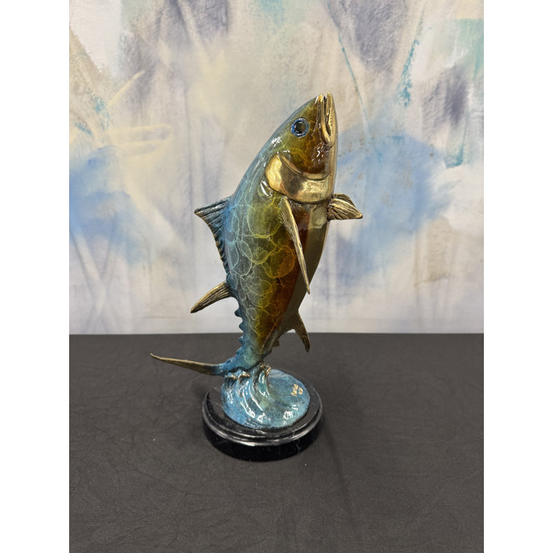 Sculptures & Beyond Tuna Fish Cast Bronze Sculpture – Lost-Wax Bronze with Hand-Applied Patina on Black Marble Base – Coastal & Nautical Decorative Art for Home, Office & Yacht Décor – Bluewater Champion – 14"H