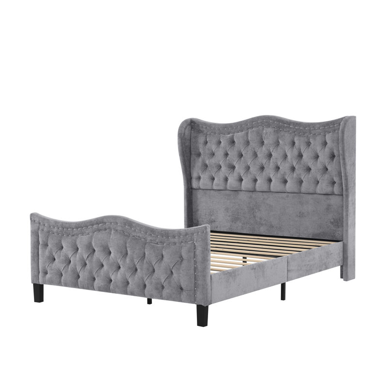 Elegance Tufted Wingback Bedframe, Gray