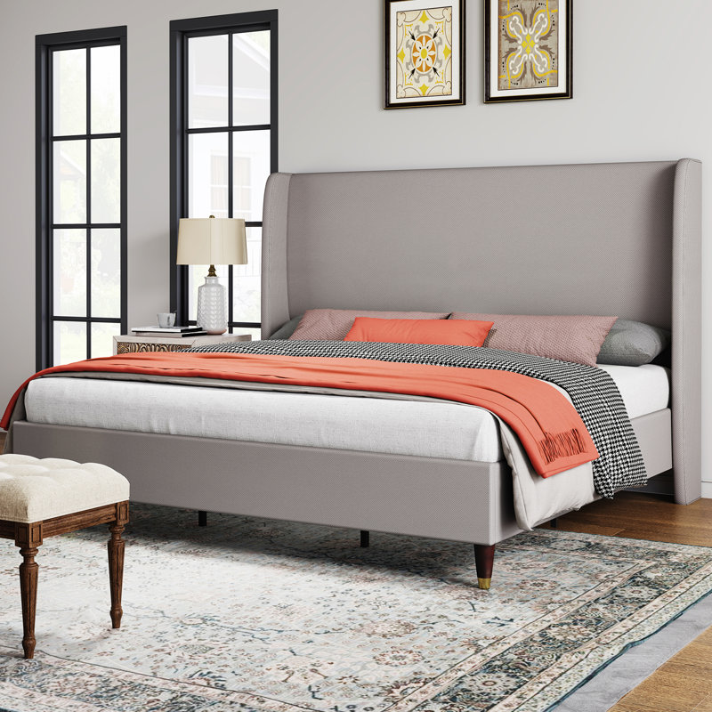Cameren Upholstered Platform Bed, Queen, Light Gray