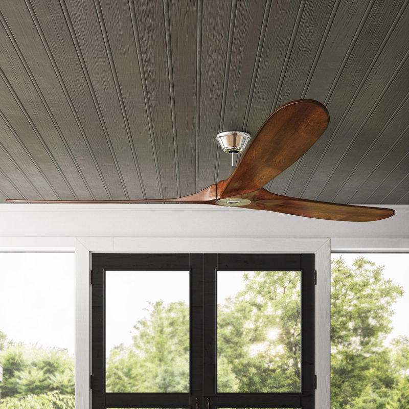 Ventilateur de plafond 3 pales avec télécommande Obsidian, Lames en acier brossé avec Koa, 70 pouces
