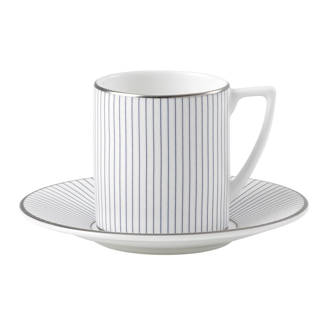 Alegend Pinstripe Kaffeetasse & Untertasse, Weiß mit Platinstreifen