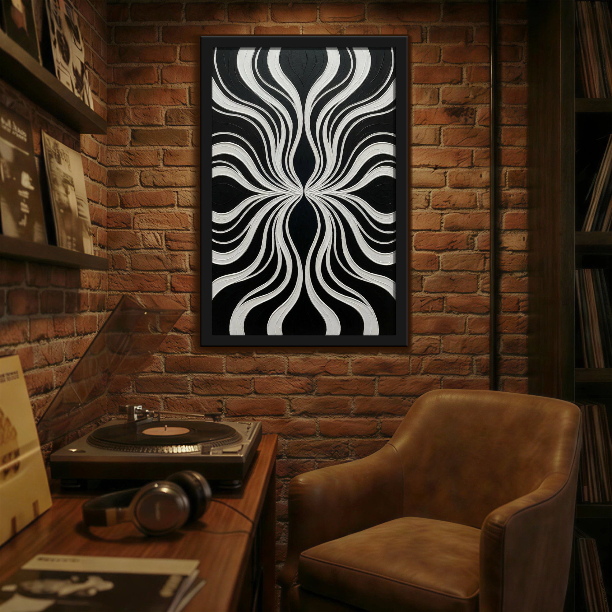 Wrought Studio™ Abstract Black And White Abstract Wave Pattern Design ...