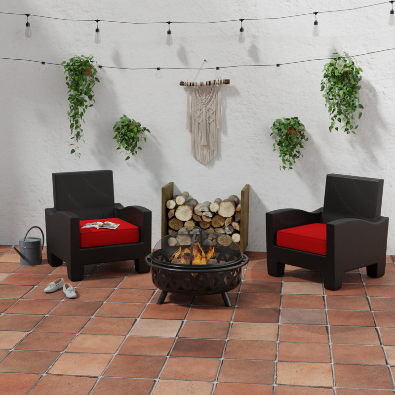 Sunbrella 23" x 22" Outdoor Deep Seat Cushion Set with Ties and Welt, Canvas Logo Red