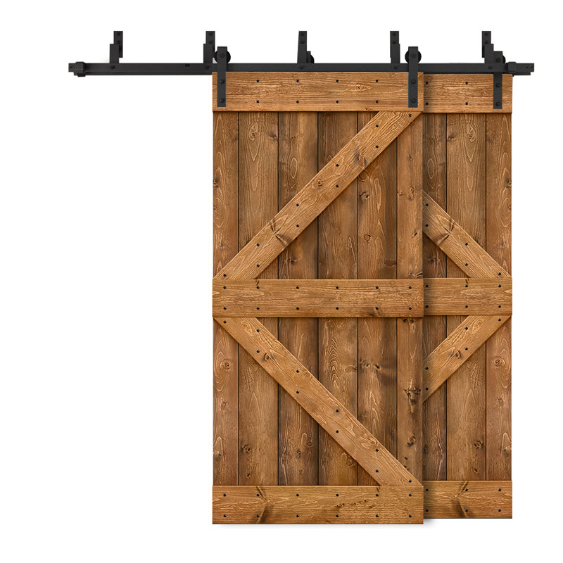 Panelled Wood and Metal Barn Door with Installation Hardware Kit, 40" x 84", Walnut