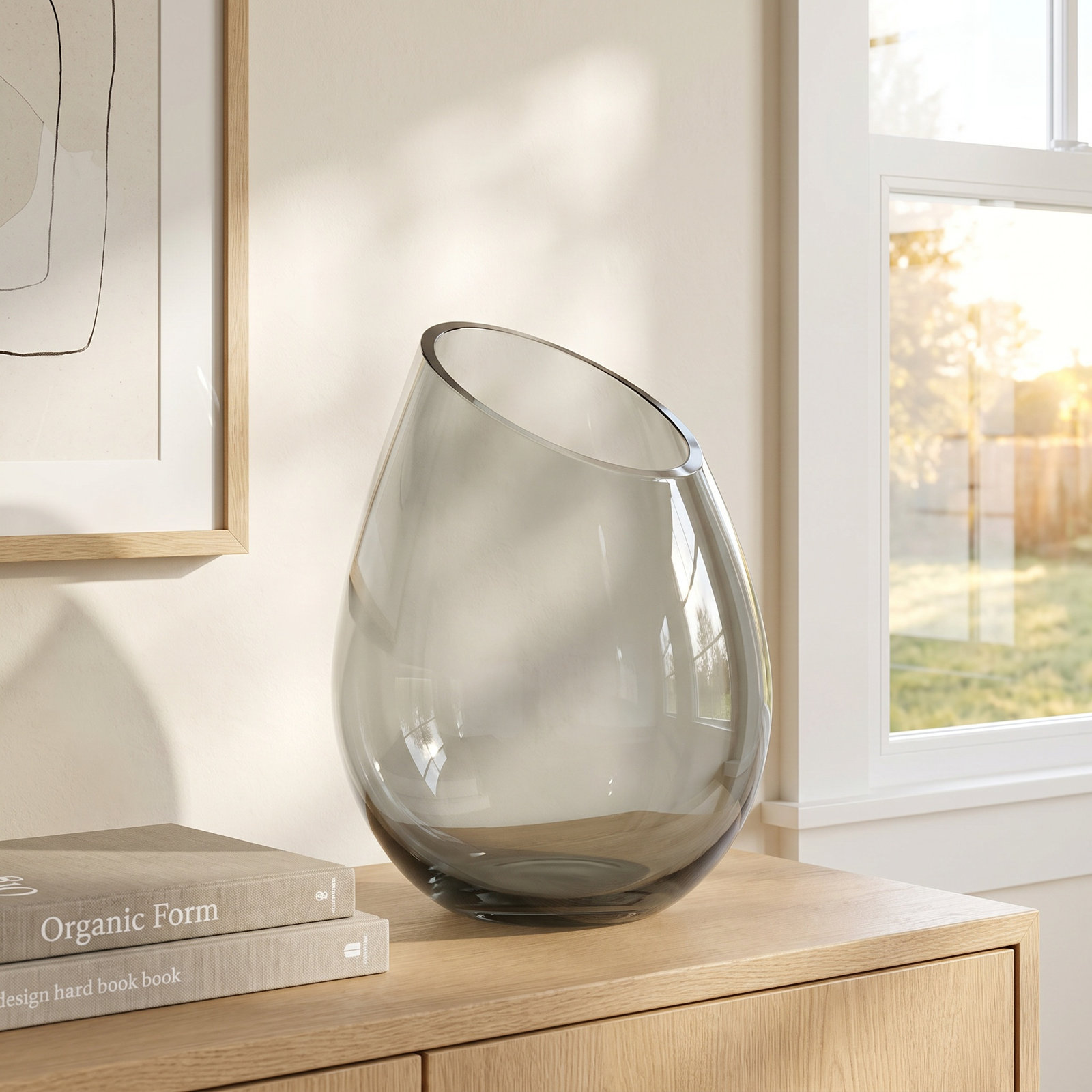 Drop Glass Table Vase, 9.45" H x 7.48" W x 7.48" D, Smoke