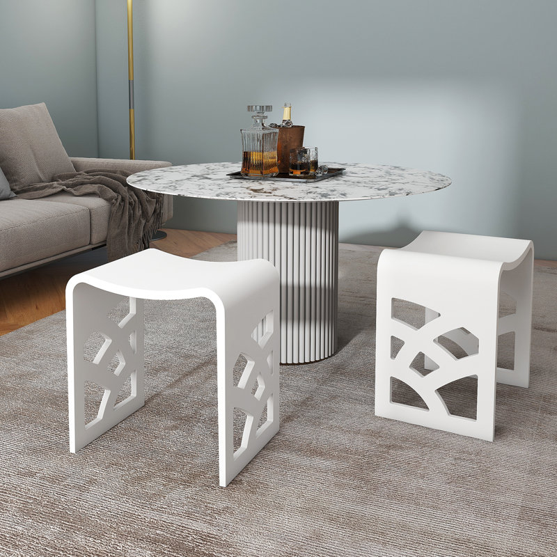 15.7'' Solid Surface Shower Bench Stool With Decorative Cutouts