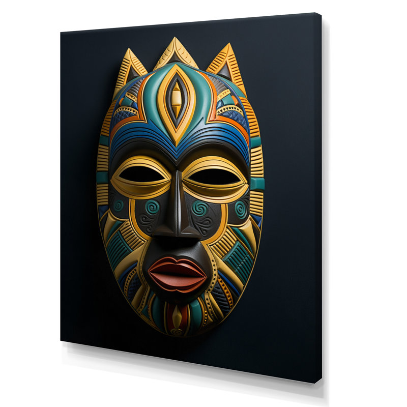 Jeeva, masque tribal africain Akan II, H 32 po x l 16 po x P 1 po, Toile tendue