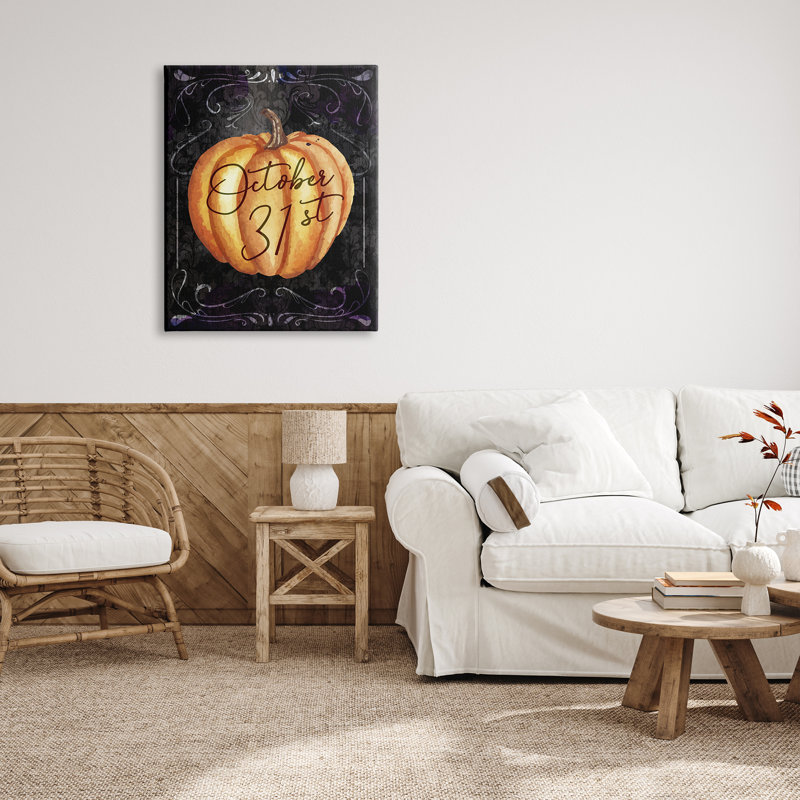 «31 octobre Halloween», citrouille sur toile, H 40 po x l 30 po x P 1,5 po