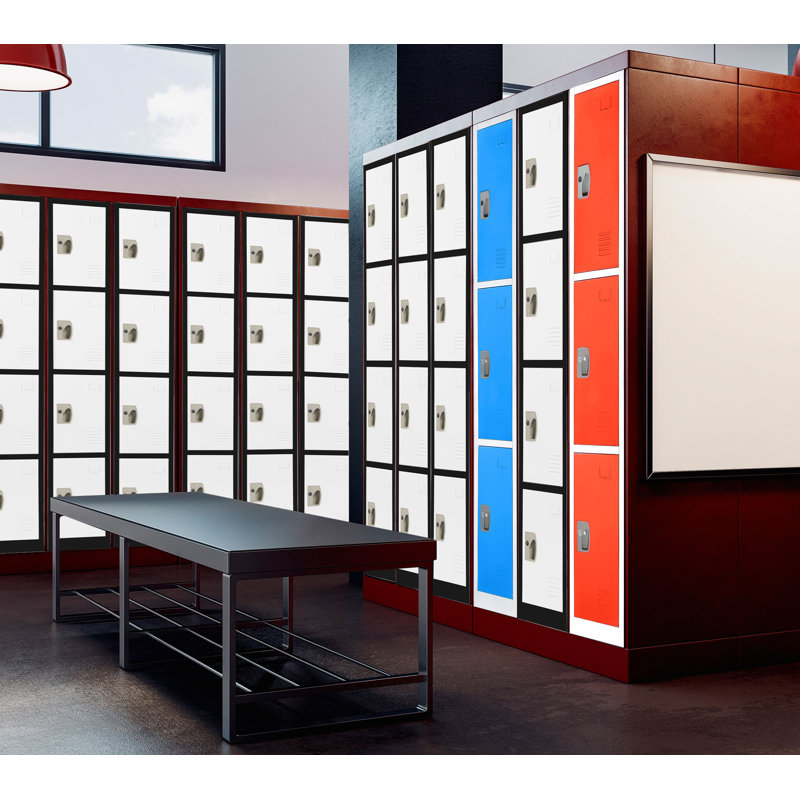 72" Black and White Steel 4-Tier Office Lockers, Set of 2