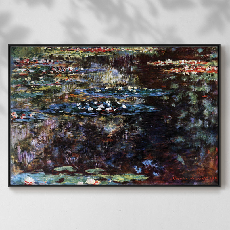 "Water Garden At Giverny" par Monet, reproduction d'art sur toile, H 41 po x l 27 po x P 2 po, Noir