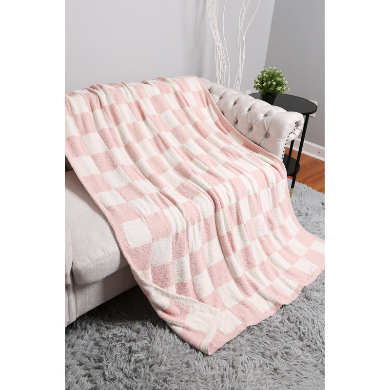 Checkered Pattern Luxury Soft Throw Blanket, Pink