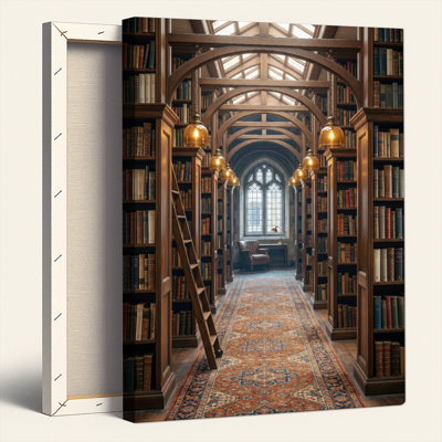 «Gallery Wrap», art mural sur toile pour le salon, la chambre à coucher, le bureau ou le vestibule - décoration murale décorative avec allée de bibliothèque