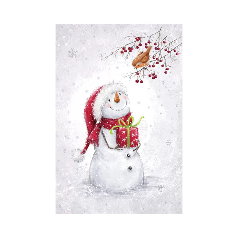Snowman And Robin VI A by MAKIKO - Wrapped Canvas Print, 20.32 cm H x 30.48 cm W