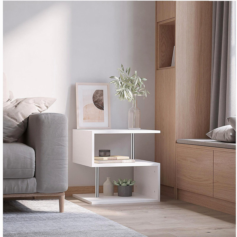 Table d'appoint moderne de 20 po, table d'appoint décorative, table basse en forme de S avec tablette de rangement et acier