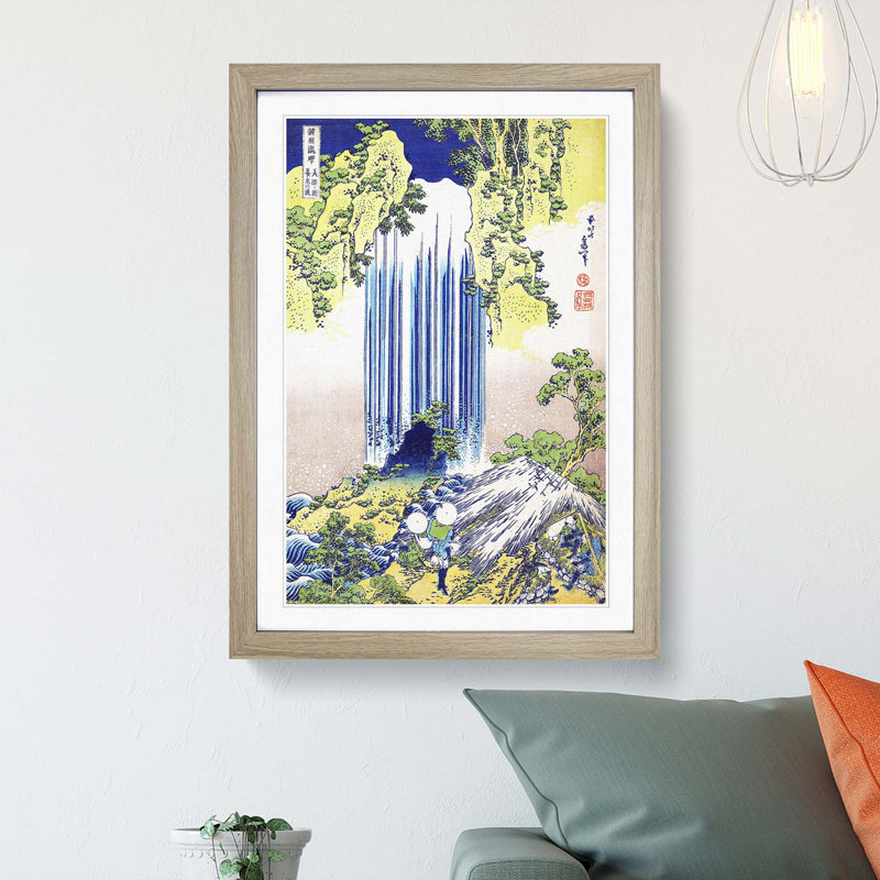 The Yoro Waterfall in Mino Province by Katsushika Hokusai - Picture Frame Painting Print on MDF, 65cm H x 48cm W x 2cm D
