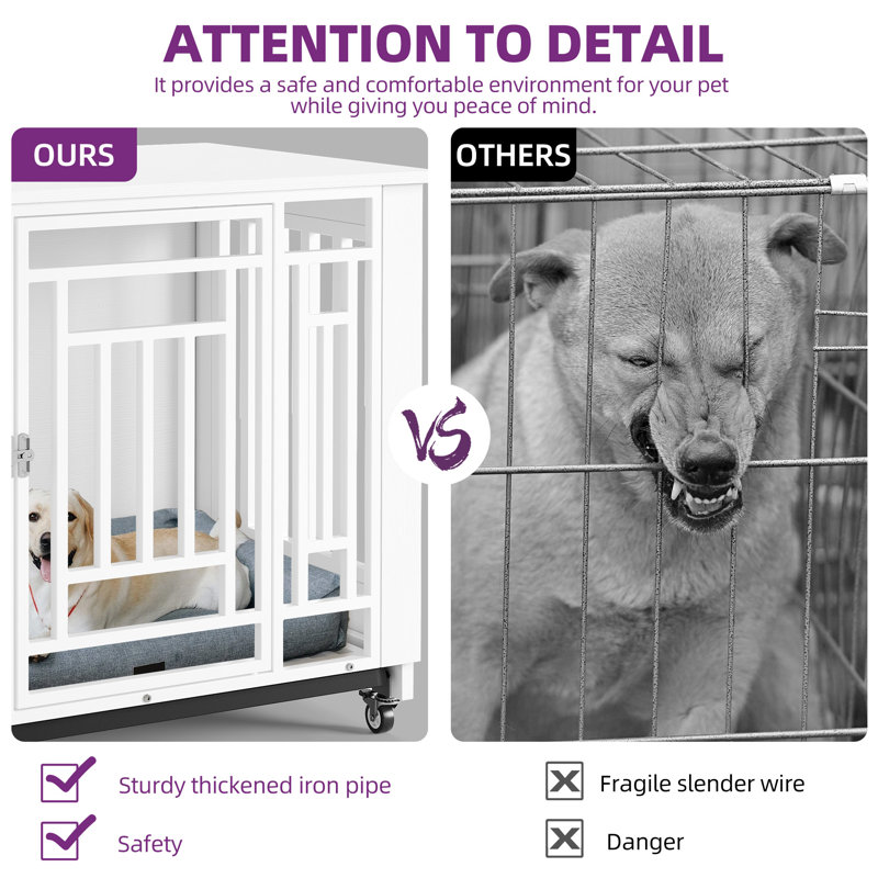 Meuble pour chien avec cage amovible Balconera, H 29,3 po x l 38,2 po x P 26 po, Blanc