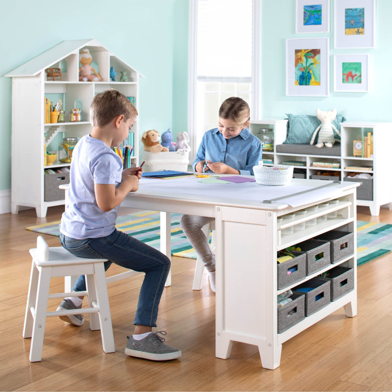 Martha Stewart Living & Learning Kids Art Table and Stools Set, Creamy White