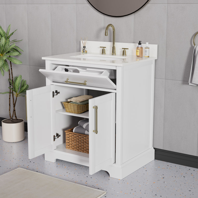 Bilroy 30'' Single Sink Bathroom Vanity with Engineered Stone Top, white