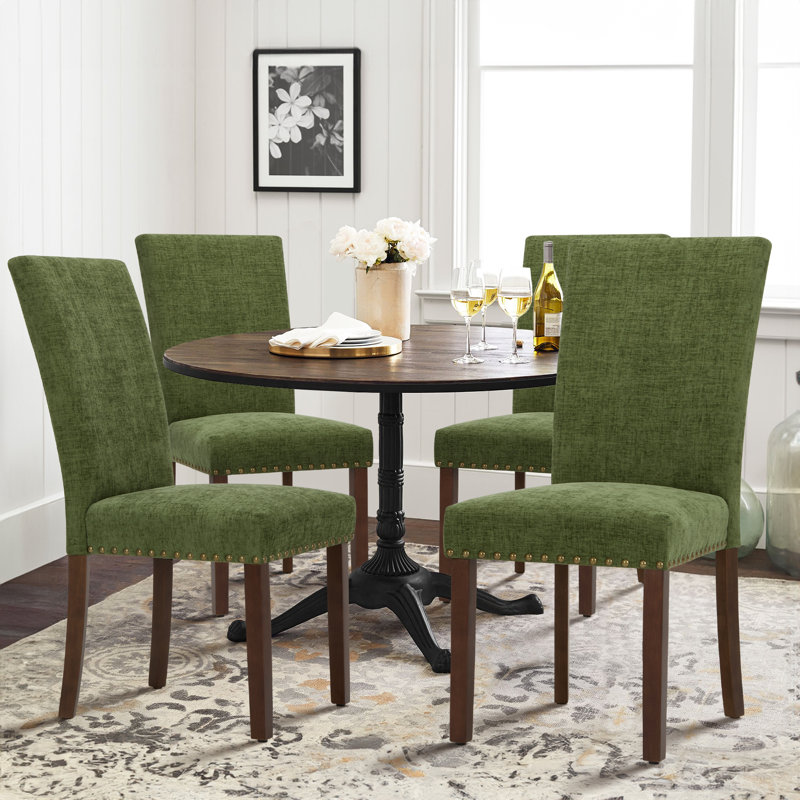 Chaise de salle à manger rembourrée Nailhead, Vert