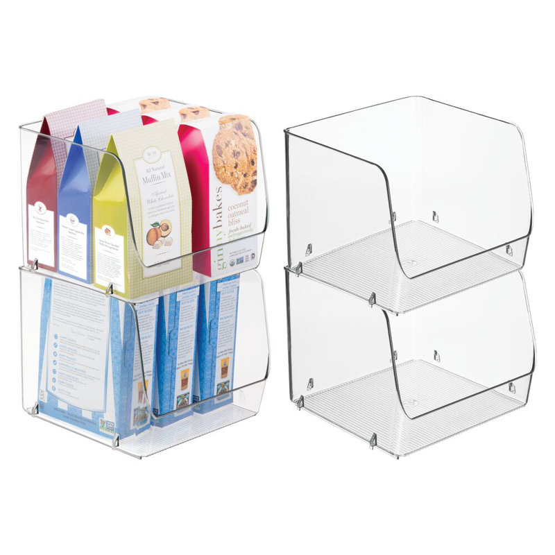 iDesign Stackable Open-Front Storage Bins for Kitchen and Pantry Organization - Set of 4 - Clear