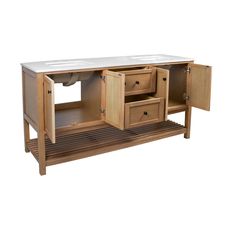 Binne 72'' Double Bathroom Vanity with Top, Engineered White, Blonde