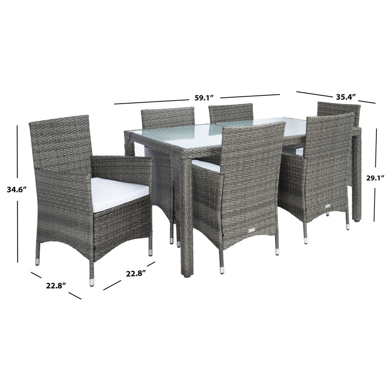 Daxin 6 - Person Patio Dining Set with Rectangular Table, Gray Brown Frame/White Cushion