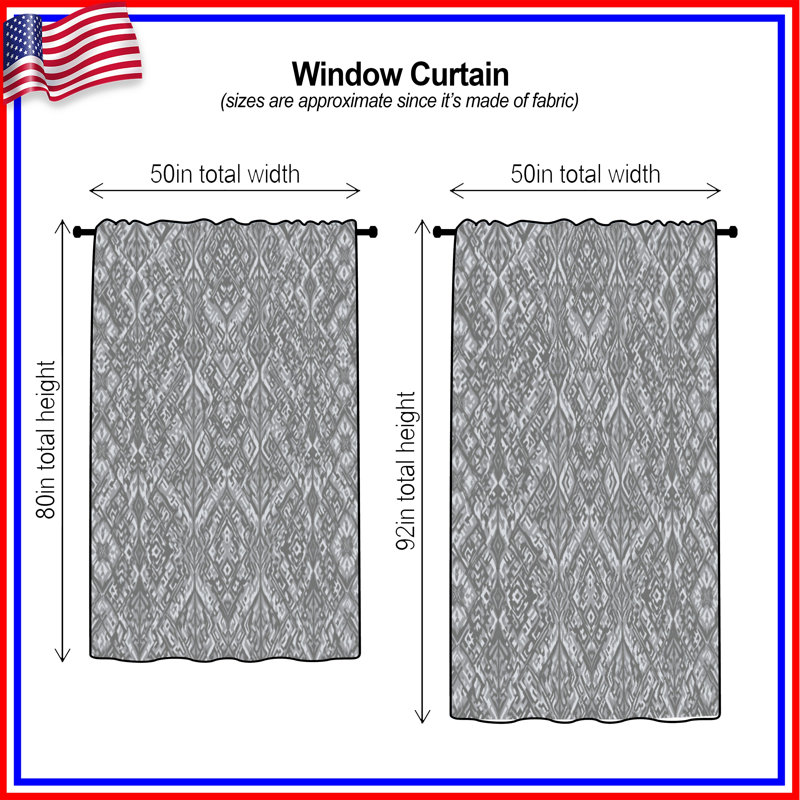 Rideaux de fenêtre gris à motif ikat, voilages et voilages occultants - 1 panneau, 50 po x 92 po - 1 panneau, Transparent