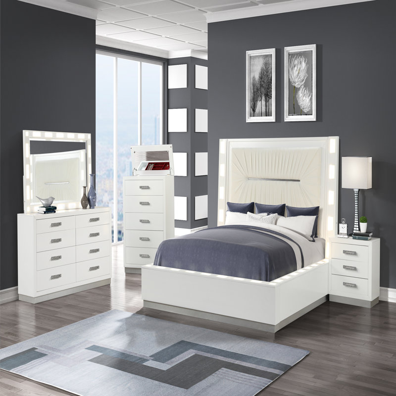 Commode avec couvercle en miroir en bois blanc laiteux