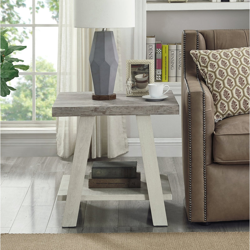 Table de bout à deux tons en gris vieilli et beige