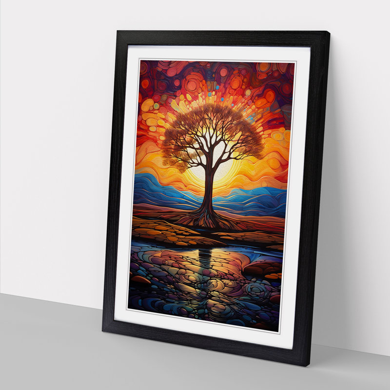 XYZ-FRM-V1223-4036 Landscape Abstract - Single Picture Frame Print on Wood, 34cm H x 25cm W x 2cm D, Black