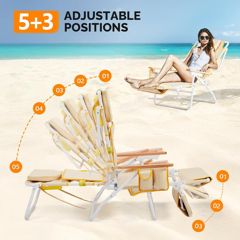 Chaise de plage pliante en aluminium avec porte-gobelet (ensemble de 1), Jaune