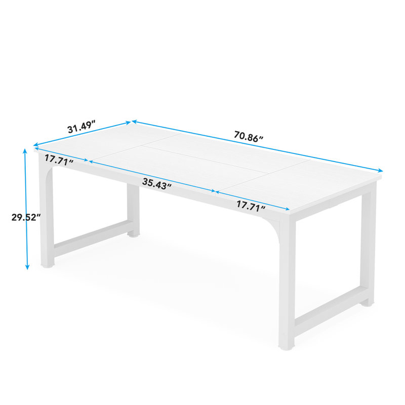 Waltman Rectangle Office Desk, White, 75Cm H x 180Cm W x 80Cm D
