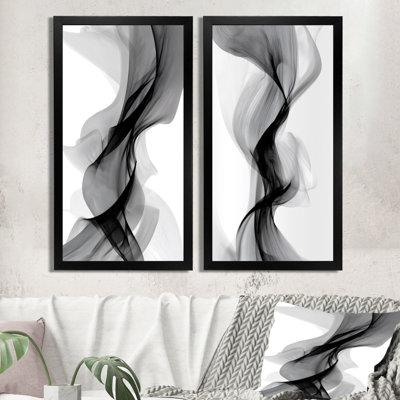 Galaxy Majestic, encre liquide noire et grise - encre liquide, art mural sur toile 2 pièces