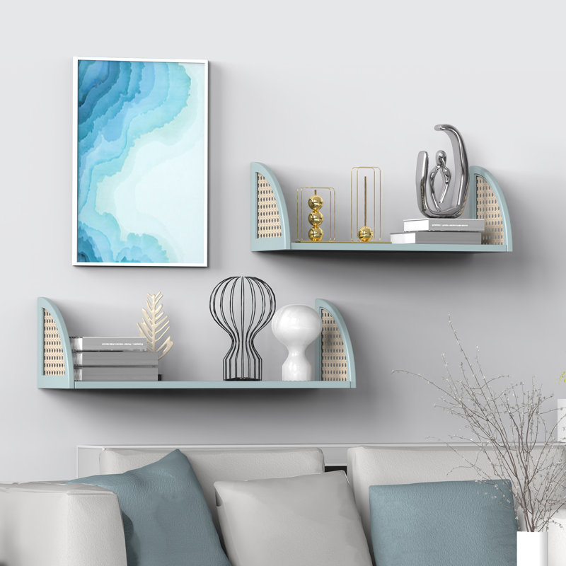 2 Piece Wood Floating Shelf, 40.6 cm, Blue