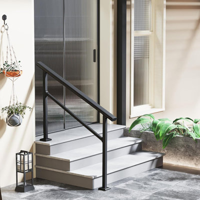 Rampe d'escalier extérieure, rampe d'escalier en aluminium à 3 ou 4 marches - rampe en métal noir pour le béton, le bois, le porche, la sécurité des personnes âgées