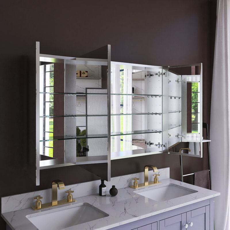 Armoire de rangement murale argentée avec miroir H 30 ", H 30 po x l 48 po x P 4,81 po